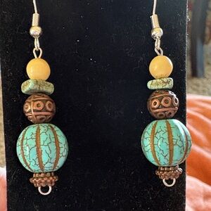 Hand Crafted Turquoise and Brass Beaded Earrings